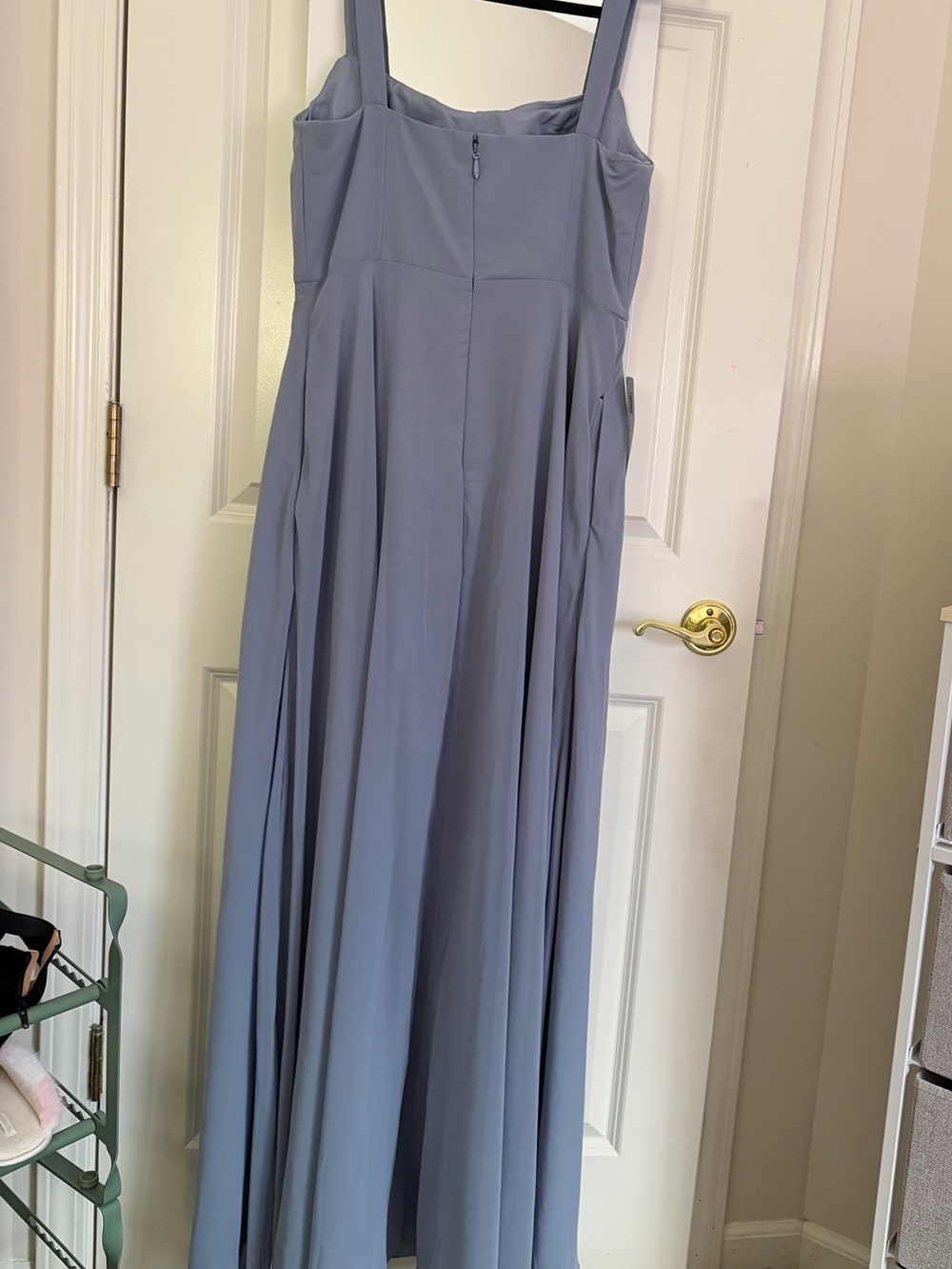 NWT Azazie Shaude A-Line Pleated Chiffon Formal Bridesmaid Dress in Dusty Blue - Picture 5 of 12
